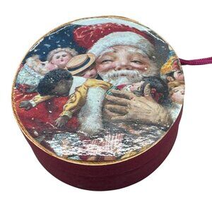 Vtg wood trinket Christmas trinket box Santa Claus tree ornament ROC 1991 READ